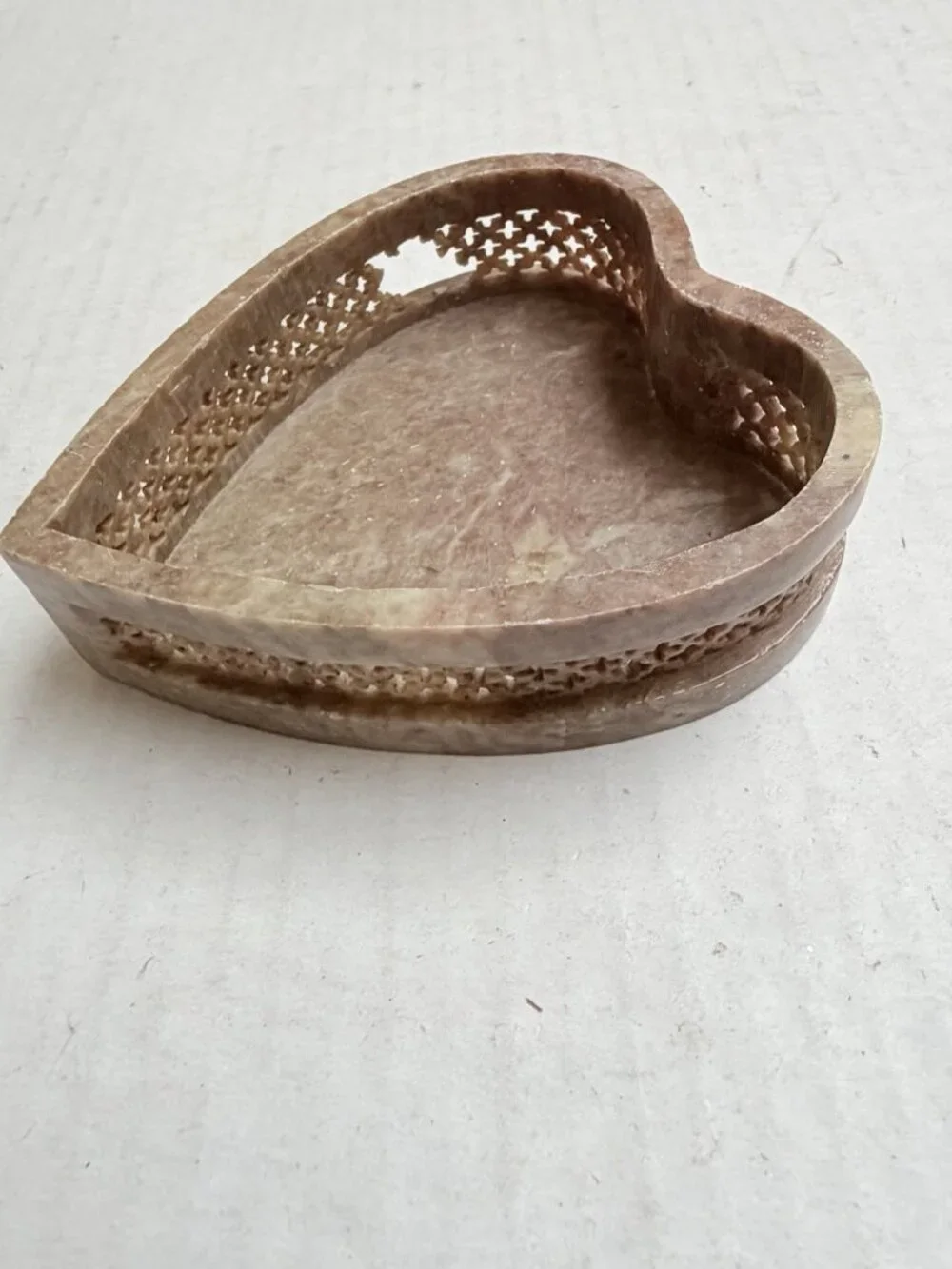 Small Heart Shaped Brown Tan Stone Trinket Dish Jewelry Make Up Tray FLAWED